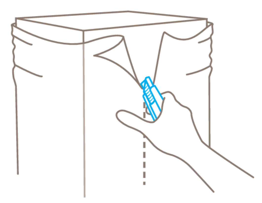 Illustration: Stretchfolie an der Palette senkrecht mit Sicherheitsmesser aufschneiden – SICHERHEITSCUTTER.DE
