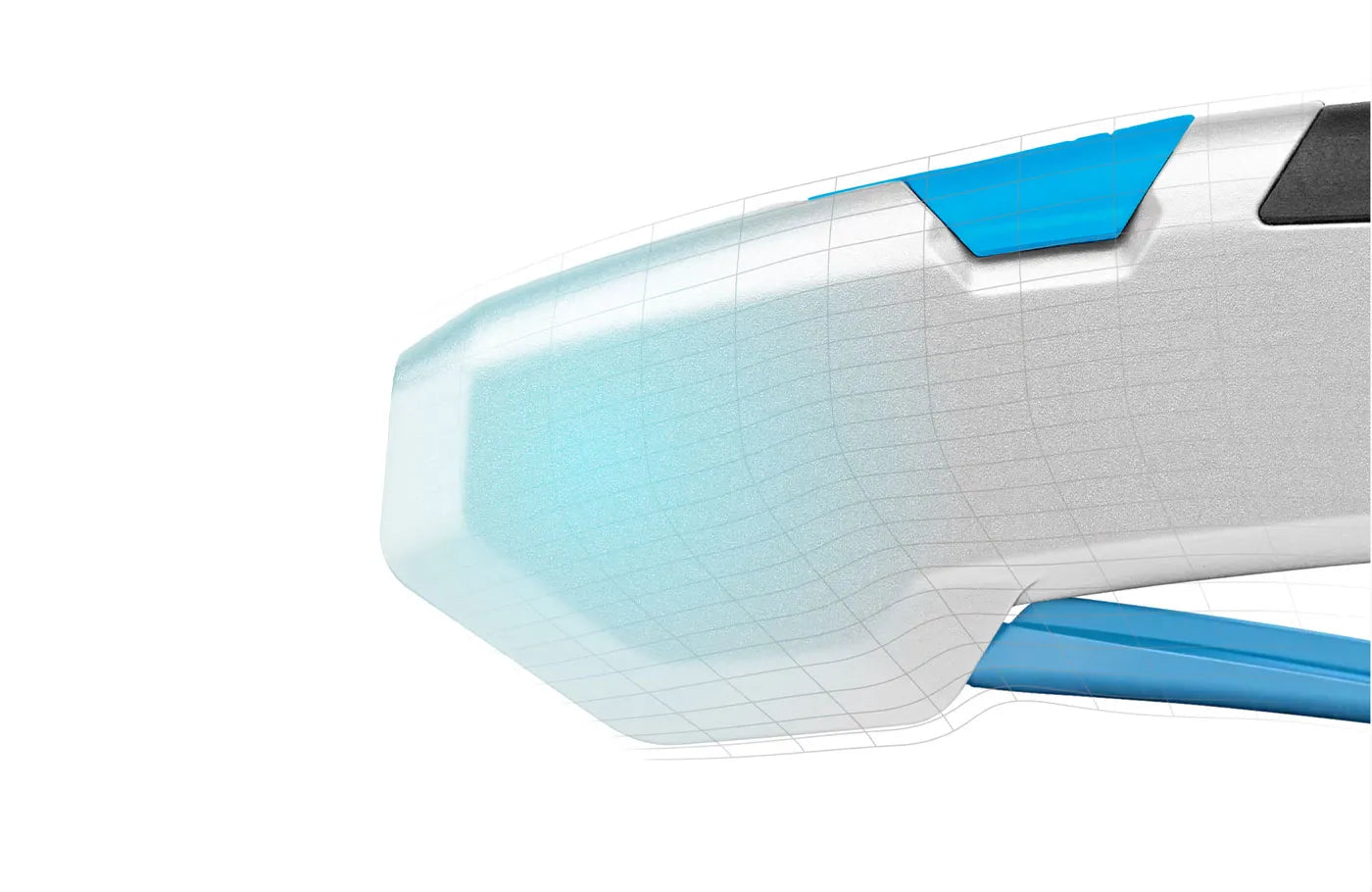 Martor SECUPRO 625 – Designansicht des Messerkopfs mit Konstruktionslinien, ergonomische Griffform, SICHERHEITSCUTTER.DE

